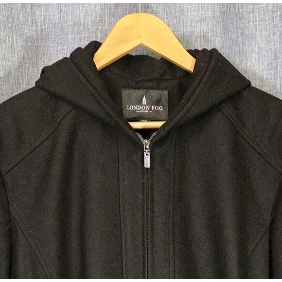 London Fog Hooded Stadium Jacket Wool Blend Women's XXL Lined Black Full Zip - Picture 10 of 14